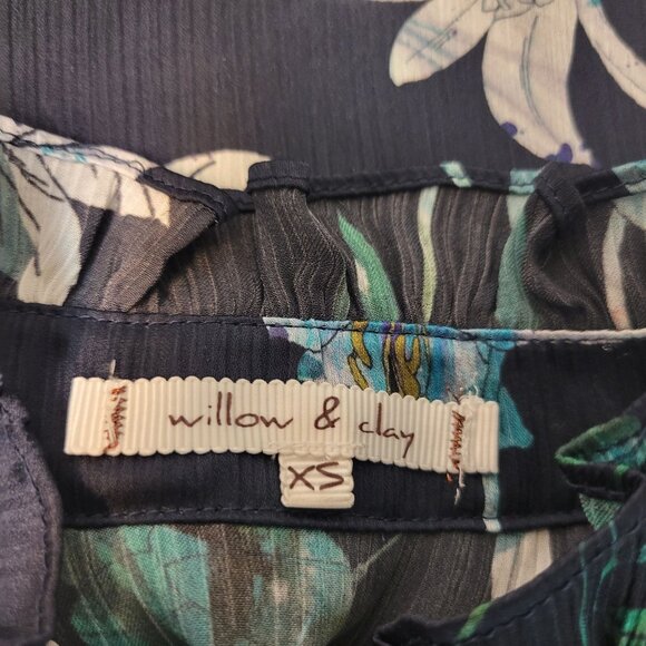 Modern Chic Floral Cheer Navy Blue Ruffled Business Casual Blouse Halter Top XS - Picture 5 of 16